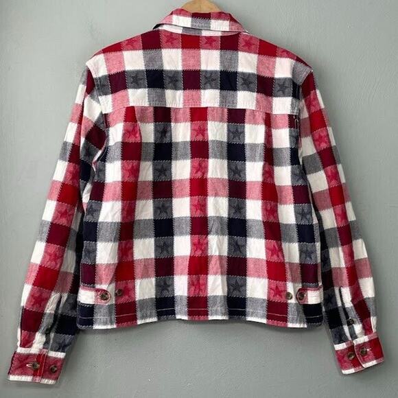 Christmas Plaid Star Button Up Shirt Size Small Country Americana Patriotic - Picture 5 of 9